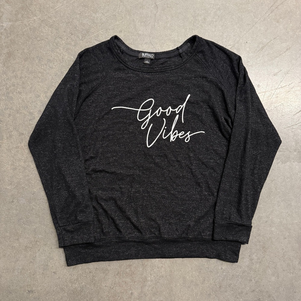 Buffalo David Bitton Good Vibes Sweatshirt Black Heather Long Sleeve Pullover L